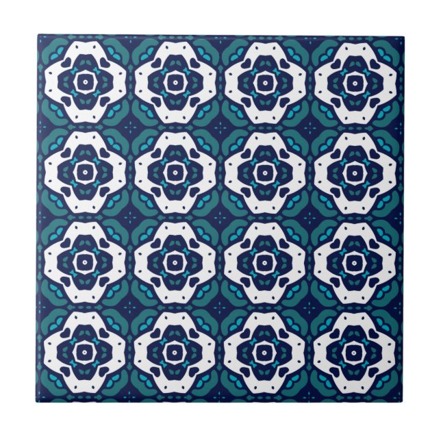 Cool Blue and White Mosaic Pattern Tile (Front)