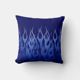 Cool Blue Automotive Racing Flames Cushion