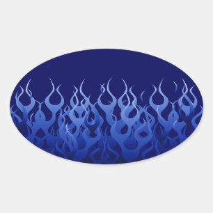 Cool Blue Automotive Racing Flames Oval Sticker