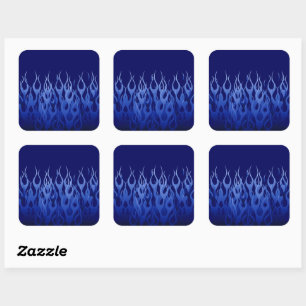 Cool Blue Automotive Racing Flames Square Sticker
