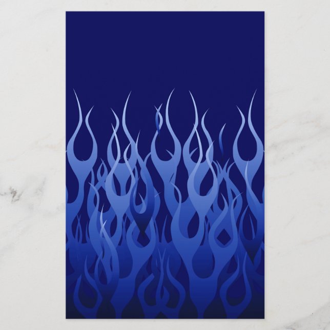 Cool Blue Automotive Racing Flames Stationery (Front)