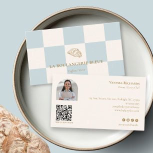 Cool Blue Bakery Croissant QR Photo  Business Card
