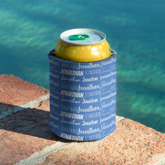Cool Blue Boys Name Font Collage Custom Teen Can Cooler (In Situ Pool)