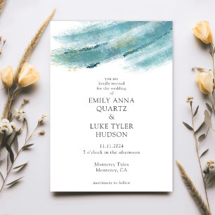 Cool Blue Brush Wedding Invitation