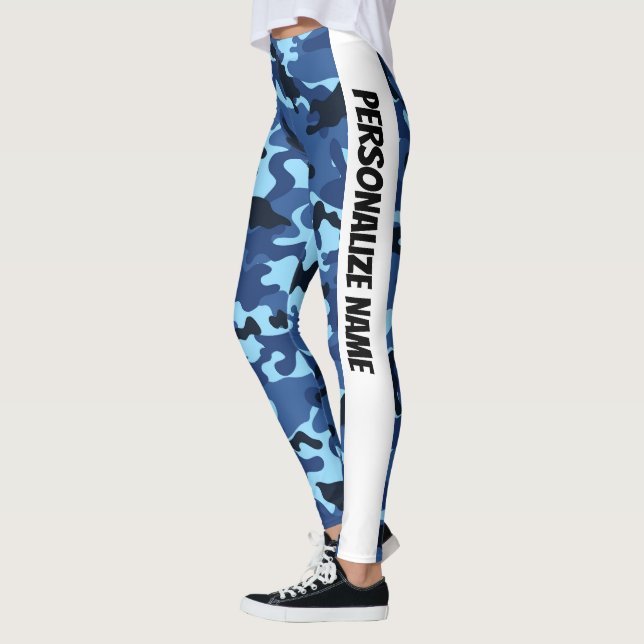 Cool Blue Camouflage PERSONALIZE  Leggings (Left)