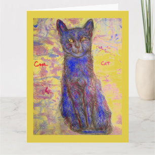 cool blue cat happy birthday dude card
