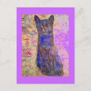 cool blue cat postcard