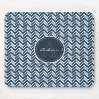 Cool Blue Chevron Pattern Monogram Mouse Mat
