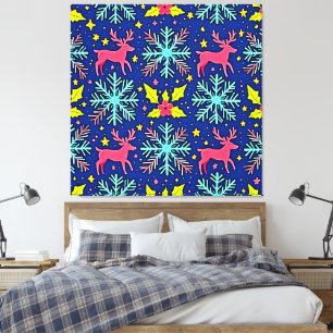 Cool Blue Christmas Reindeer Pattern Design Canvas Print