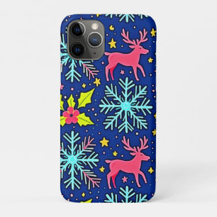 Cool Blue Christmas Reindeer Pattern Design iPhone 11 Pro Case
