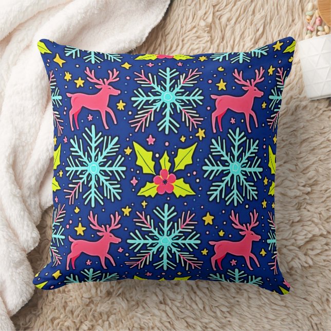 Cool Blue Christmas Reindeer Pattern Design Cushion (Blanket)