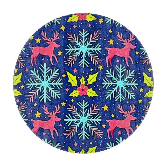 Cool Blue Christmas Reindeer Pattern Design Cutting Board (Front)