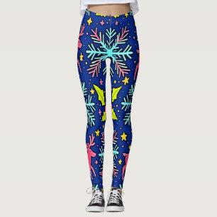 Cool Blue Christmas Reindeer Pattern Design Leggings