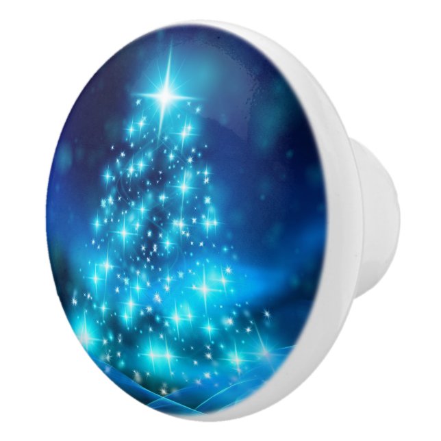 Cool Blue Christmas Tree with Sparkling Lights Ceramic Knob (Right)