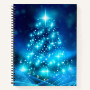 Cool Blue Christmas Tree with Sparkling Lights Notebook