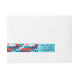 Cool blue colour style camouflage pattern wraparound address label