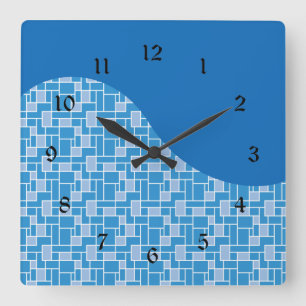 Cool Blue Colourful Tile Wave Pattern Gifts Square Wall Clock