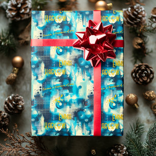 Cool Blue Digital Inspired Custom Gift Wrap