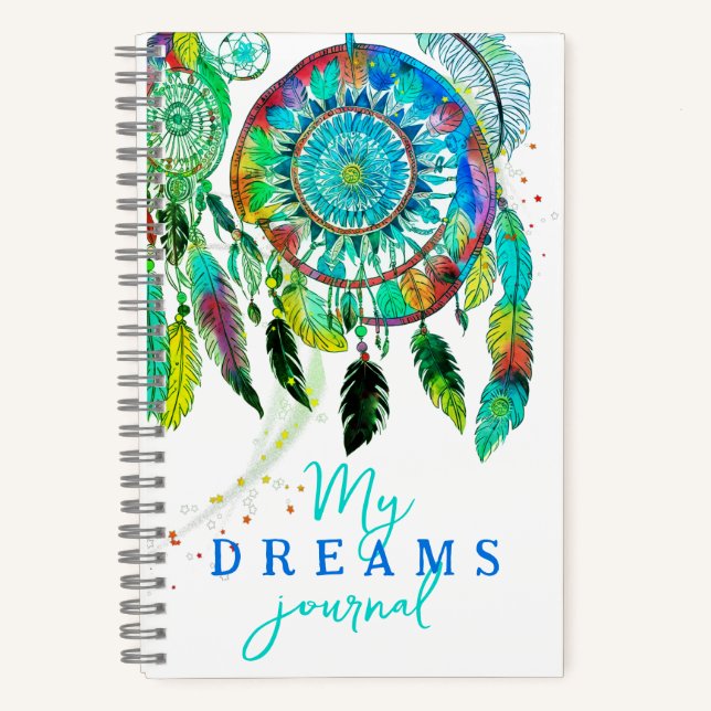 Cool Blue Dream Catcher Feather Journal Watercolor (Front)