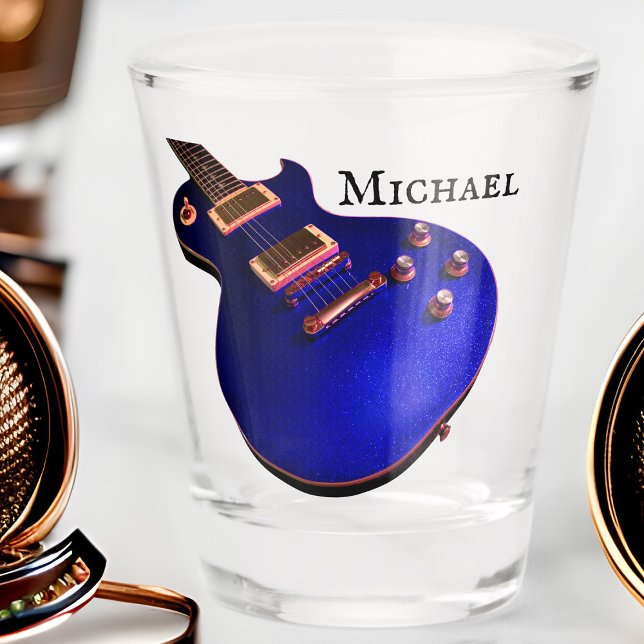 Cool Blue Electric Guitar, Guitarist Name Musician Shot Glass (Creator Uploaded)