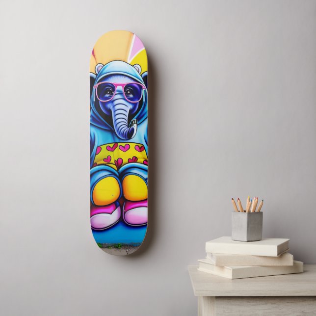 Cool blue elephant with glasses graffiti skateboard (Wall Art)