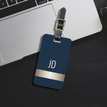 Cool Blue Faux Metal Stripe Monogram Luggage Tag<br><div class="desc">Elegant customisable blue luggage tag with FAUX metal stripe and your bold monogram.</div>