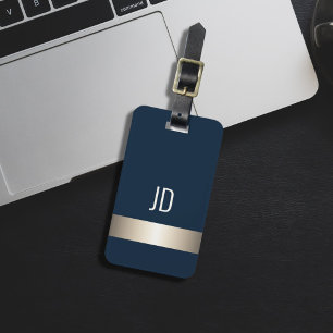Cool Blue Faux Metal Stripe Monogram Luggage Tag