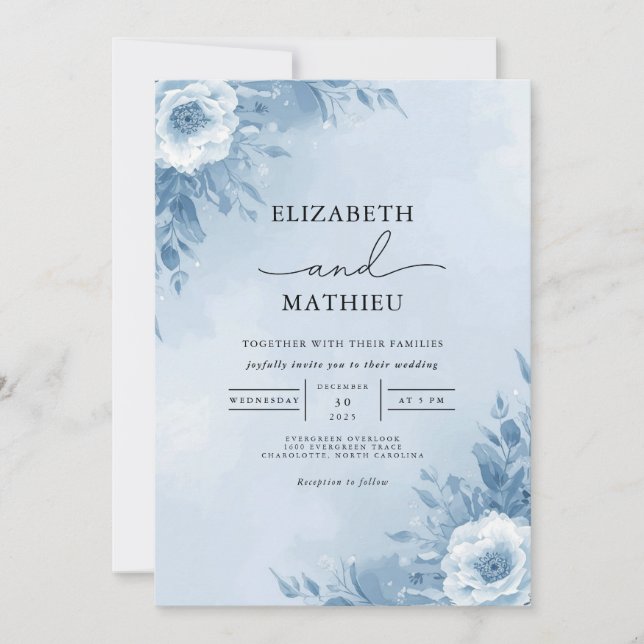 Cool Blue Floral Archway Wedding Invitation (Front)