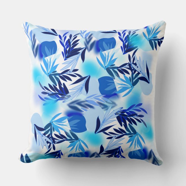 Cool Blue Floral Pattern Throw Pillow (Front)
