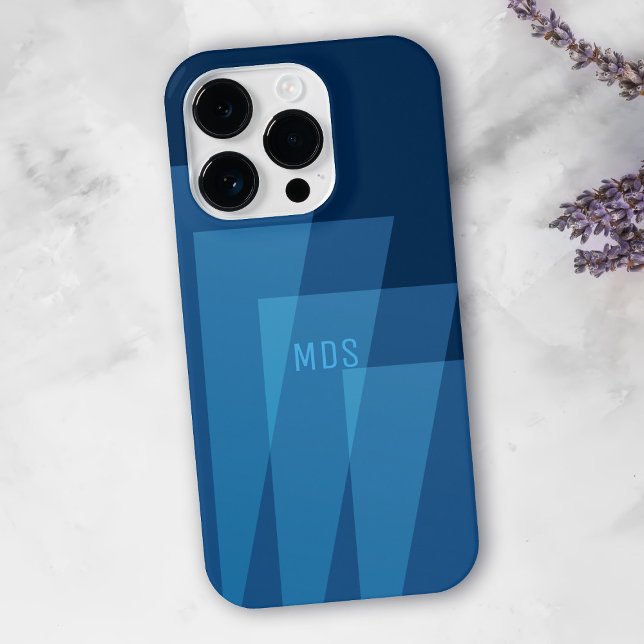 Cool Blue Geometric Pattern Monogram iPhone Case (A cool blue phone case with space for your initials)