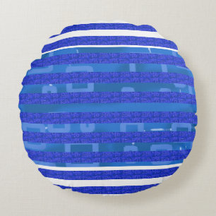 Cool Blue Geometric Stripes Round Cushion