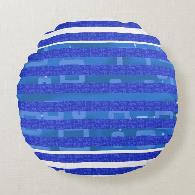 Cool Blue Geometric Stripes Round Cushion (Front)