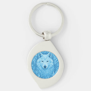 Cool Blue Geometric Wolf Low Poly Abstract Premium Key Ring