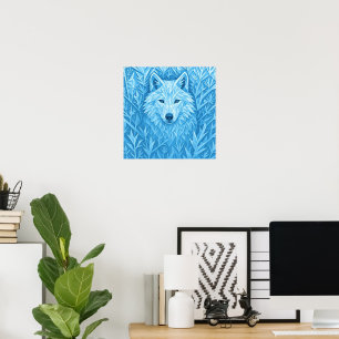 Cool Blue Geometric Wolf Low Poly Abstract Wall Ar Poster