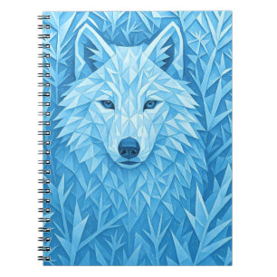 Cool Blue Geometric Wolf Low Poly Aesthetic School Notebook
