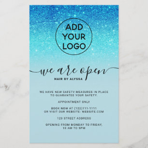 Cool blue glitter prices logo We're open Flyer