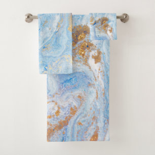 Cool Blue Gold Marble Stone Bath Towel Set