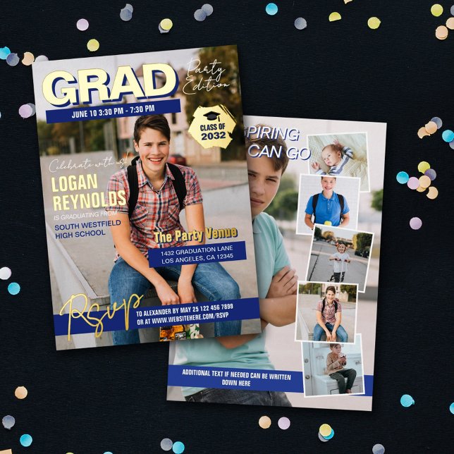 Cool Blue Gold Photos Magazine Cover Graduation (Creator Uploaded)