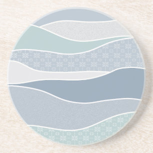 Cool Blue Green Curved Stripes Abstract Waves Coaster