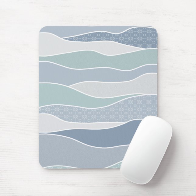 Cool Blue Green Curved Stripes Abstract Waves Mouse Mat (With Mouse)