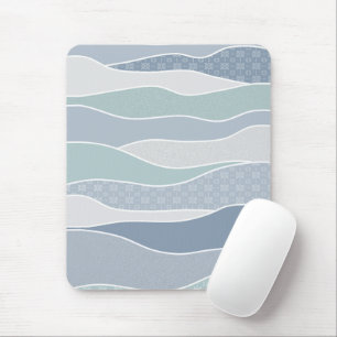 Cool Blue Green Curves Abstract Waves Mouse Mat