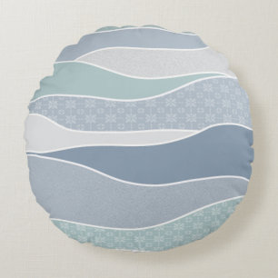 Cool, Blue Green Curves Abstract Waves Round Cushion