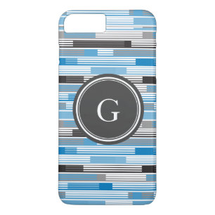 Cool blue grey black stripes Custom Monogram iPhone 8 Plus/7 Plus Case