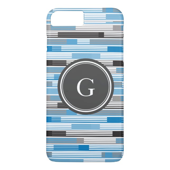 Cool blue grey black stripes Custom Monogram Case-Mate iPhone Case (Back)