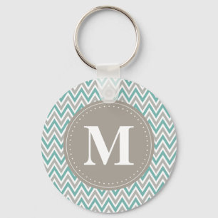 Cool Blue Grey Chevron Pattern Monogram Key Ring