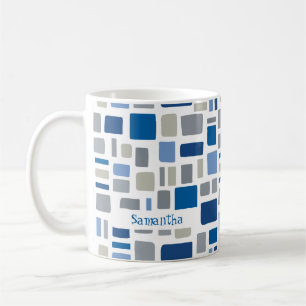 Cool Blue & Grey Colours Wonky Squares & Rectangle Coffee Mug