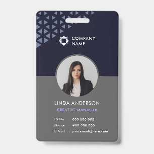 Cool Blue Grey Employee Photo ID Geometric Pattern Badge