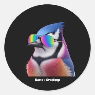 Cool Blue Jay Bird Wearing Sunglasses Retro Classic Round Sticker