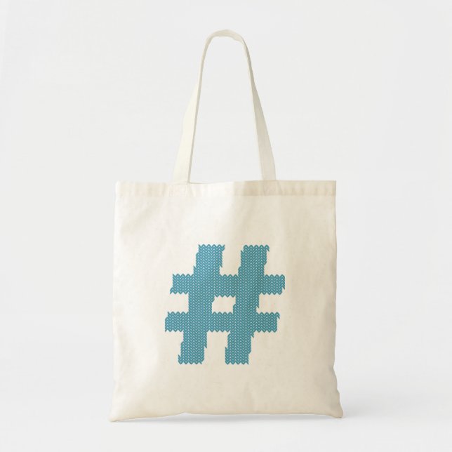 Cool Blue Knitted Hashtag Sign Tote Bag (Front)
