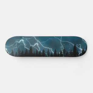 Cool Blue Lightning Strike over Forest  Skateboard